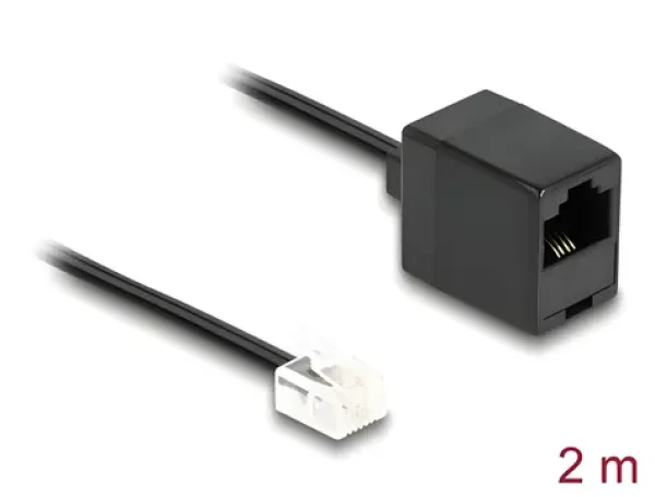 DeLock černá / Telefonní kabel / RJ11 (M) - RJ45 (F) / plochý / 2 m (88093)