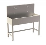 SANELA - Nerezové dřezy Celoopláštěný stojící mycí žlab 1250 mm, 2 senzorové baterie s termostatem, síťové napájení, antivandal, nerez SLUN 50ET