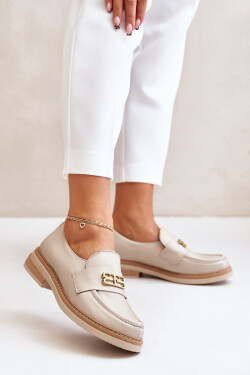 Zazoo 20174 Kožené Elegantní Polobotky Dámské Na Plochém Podpatku Béžové 36