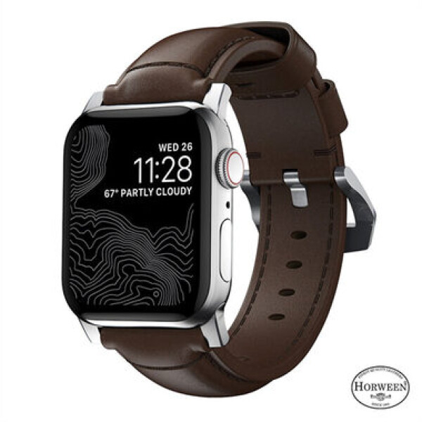 Nomad Traditional Band kožený řemínek se stříbrnými detaily pro Apple Watch Ultra (49mm) 8/7 (45mm)/6/SE/5/4 hnědá (NM1A4RST00)