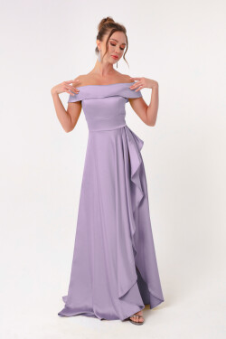 Lafaba Women's Lilac Boat Neck Satin Evening Dress & Prom Dress