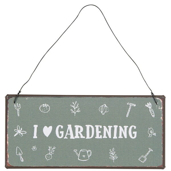 Ib Laursen Plechová cedule I Love Gardening, zelená barva, kov