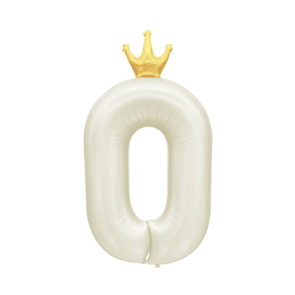Balónek fóliový 82 cm světle krémový s korunkou číslo 0 - Albi