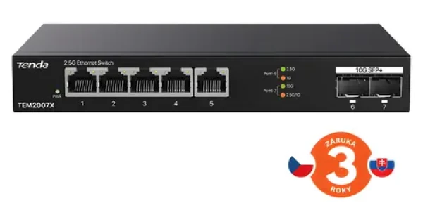 Tenda TEM2007X / Switch / 5x 2,5 Gbps RJ45 / 2x 10G SFP+ / Unmanaged / Kov (75011993)
