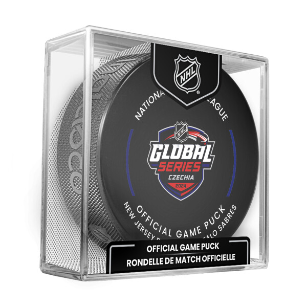 Inglasco / Sherwood Puk Global Series 2024 Czechia Buffalo Sabres NHL vs New Jersey Devils NHL Official Game Puck
