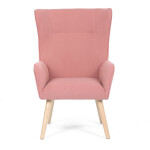 Křeslo, potah růžová manšestrová látka, dřevěné nohy, masiv kaučukovník