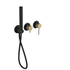 SAPHO - ULTRAMIX podomítková sprchová/vanová baterie s ruční sprchou, 2 výstupy, černá mat/zlato mat UT045BG