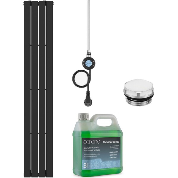 CERANO Koupelnový elektrický radiátorový set Arlen - WIFI - 600W - černá matná - 1800x300 mm