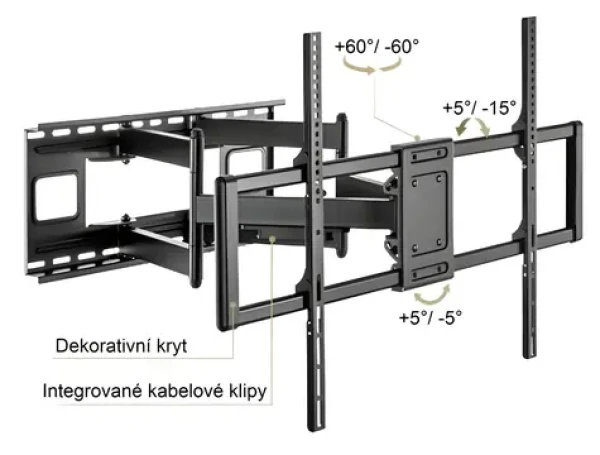 Brateck LPA77-696 černá mat / Výsuvný nástěnný držák TV 60"-120" / nosnost 120 kg / VESA 900x600 (BRLPA77696)