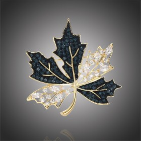 Luxusní podzimní brož se zirkony Luz Gold - javorový list, Zlatá