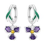 Stříbrné náušnice Maceška s fialovým květem - stříbro 925/1000, Fialová
