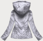 Krátká šedá prošívaná dámská bunda kapucí (B9566) odcienie szarości