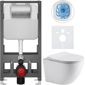 CERANO - Kompletní WC set Basic/Cesso - bílá lesklá - WC tlačítko Modulo/Stříbrná - volně stojící - předstěnová instalace - 49x36 CER-8050BD85967