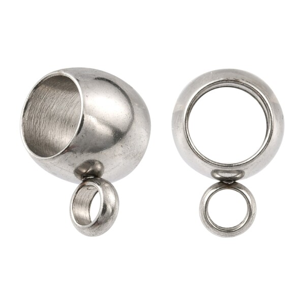 Korálek z nerezové oceli s širokým průvlekem - korálek s očkem - platinový - 9 x 5 mm - 1 ks