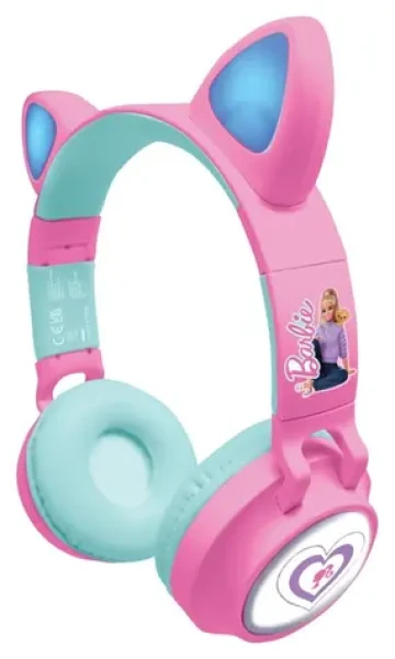 LEXIBOOK Bezdrátová sluchátka Barbie s kočičími oušky růžová / Dětská sluchátka / Bluetooth / Skládací / Světelné efekty (HPBTKTBB)