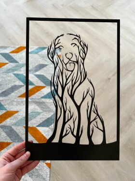 Strom života Retríver dekorace na zeď Rozměr (cm): 38 x 24, Dekor: Černá