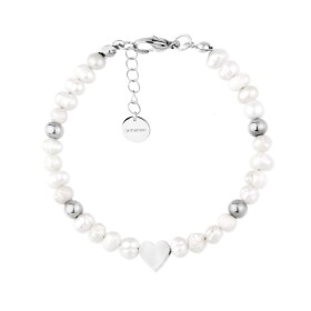 Perlový náramek Alice - srdce, chirurgická ocel, sladkovodní perla, Stříbrná 17 cm + 3 cm (prodloužení) Bílá
