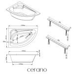 CERANO - Vana akrylátová Leona - asymetrická - levá - bílá - 150x99,5x42 - s čelním panelem a nožičkami CER-133767