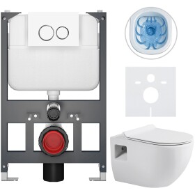CERANO Kompletní WC set Basic/Dure - bílá lesklá - WC tlačítko Dualo/Bílá - závěsné - nízký modul - předstěnová instalace - 51x35 cm