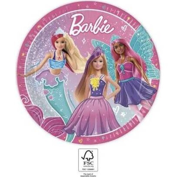 Papírové talířky barbie 23cm, 8ks - Procos