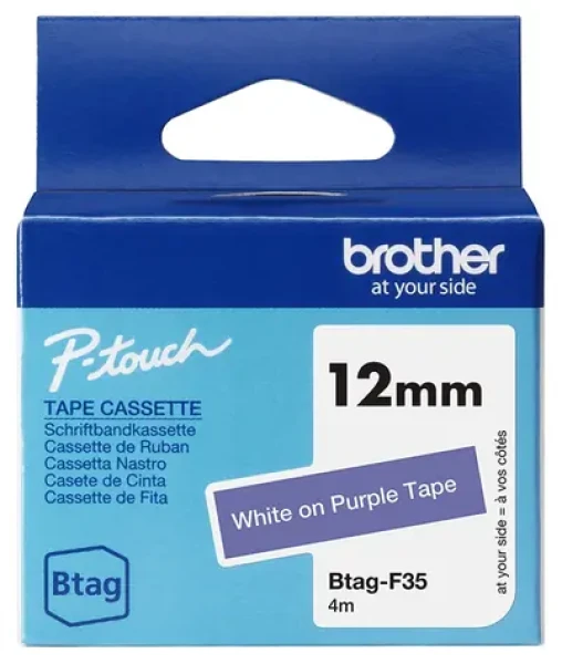 Brother BTAG-F35 páska bílá / fialový podklad / šířka 12mm / 4m (BTAGF35)