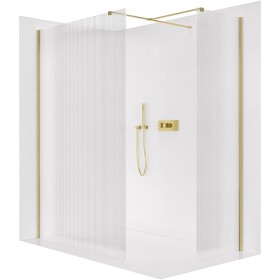 CERANO Sprchová zástěna Walk-in Onyx T L/P - 8 mm - hranatá vzpěra - zlatá, rýhované sklo - 150x100x200 cm