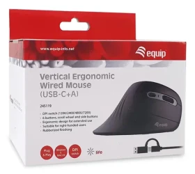Equip 245119 černá / Myš / ergonomická / USB-A + USB-C / 7200 DPI / 6 tlačítek (245119)