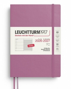 Týdenní plánovač Zápisník Dusty Rose, Wochenk. Notebook Medium A5 2027, 18měs., Softcover, anglicky