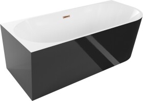 MEXEN/S - Mia volně stojící rohová vana levá 160 x 75, bílá/černá, sifon a přepad růžové zlato 52691607575L-60