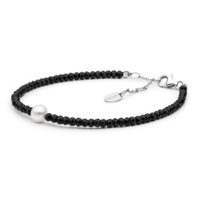 Korálkový náramek s perlou Paola - stříbro 925/1000, černý spinel, 17,5 cm + 3 cm (prodloužení) Bílá
