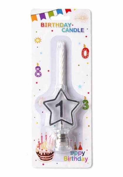 Dortisimo Svíčka bílá s LED stříbrným podstavcem ve tvaru hvězdy číslo 1