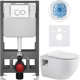CERANO - Kompletní WC set Basic/Dure - bílá lesklá - WC tlačítko Dualo/Bílá - volně stojící - předstěnová instalace - 51x35 CER-8050BD85907
