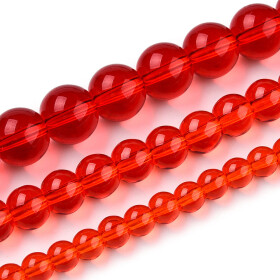 Skleněné korálky - průsvitné - světle červené - ∅ 10 mm - 10 ks