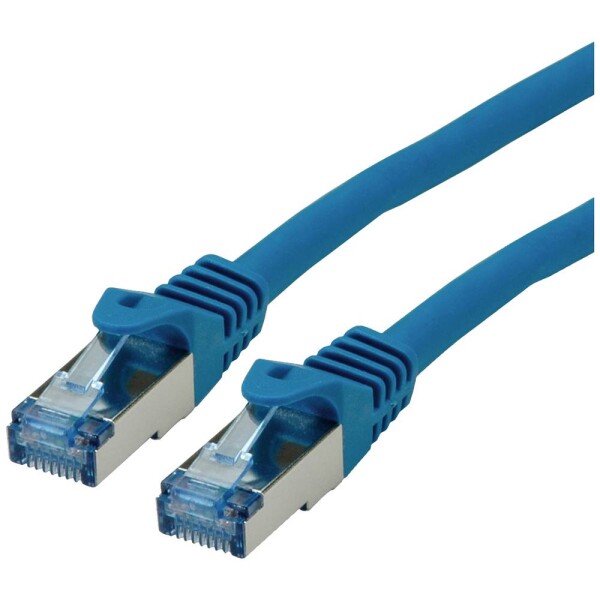 Roline 21.15.2974 RJ45 síťové kabely, propojovací kabely CAT 6A S/FTP 0.30 m modrá dvoužilový stíněný, bez halogenů, samozhášecí 1 ks - Roline 21.15.2974 S/FTP patch kat. 6a, Component Level, 0,3m, modrý