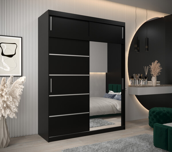 Šatní skříň Abi V2 s nástavcem Barva korpusu: Černá, Rozměry: 180 cm, Dveře: Černá