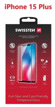 SWISSTEN FULL GLUE COLOR FRAME CASE FRIENDLY sklo pro Apple iPhone 15 Plus černá (54501843)