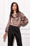 Dámská saténová halenka BLU0194 hnědá - Roco Fashion 40/L