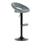 Židle barová, modrá sametová látka, černá podnož