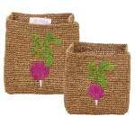 Rice Úložný košík Raffia Square Tea Radish - set 2 ks, růžová barva, hnědá barva