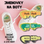 Jmenovky na boty KROKODÝL 67x26mm, jmenovky do školky, samolepky se jménem pro děti