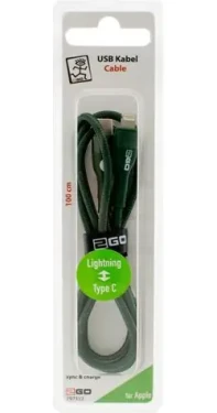 2GO zelená / Nabíjecí a datový kabel / USB-C na Lightning / 1 m / nylon (797312)