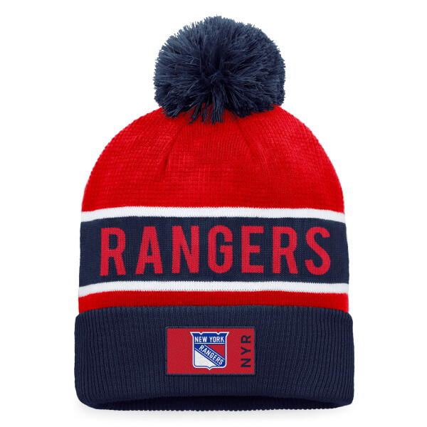 Fanatics Pánská Zimní Čepice New York Rangers Authentic Pro Game & Train Cuffed Pom Knit Deep Royal-Athletic Red
