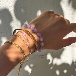 ELENYS Amethyst Aura – pozlacený náramek 18K žluté zlato Délka náramku: 18 cm · natahovací provedení