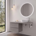 CERANO - Koupelnová skříňka Carole - betonově šedá + deska pod umyvadlo Navira Pro - 36 mm + konzole chrom - 120x46x51,6 CER-606171