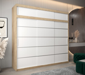 Šatní skříň Abi V1 s nástavcem Barva korpusu: Dub Sonoma, Rozměry: 250 cm, Dveře: Bílá