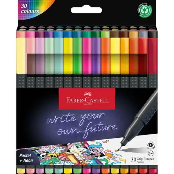 FABER-CASTELL Grip Finepen Popisovač - 0.4 mm plastové pouzdro 30 ks (151630)