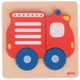 GOKI Dřevěné vkládací puzzle Hasičské auto