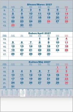 Tříměsíční kalendář 2027 - nástěnný kalendář