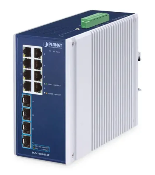 PLANET IGS-1000-8T4X / Switch průmyslový / Unmanaged / 8x Gigabit RJ-45 / 4x SFP / IP30 (IGS-1000-8T4X)