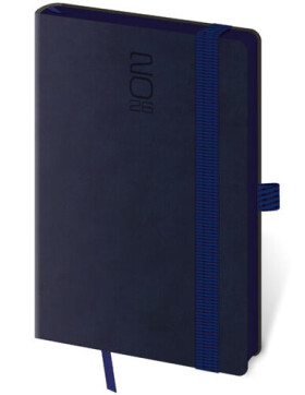 Diář 2026 týdenní kapesní Memory s gumičkou - tmavě modrá